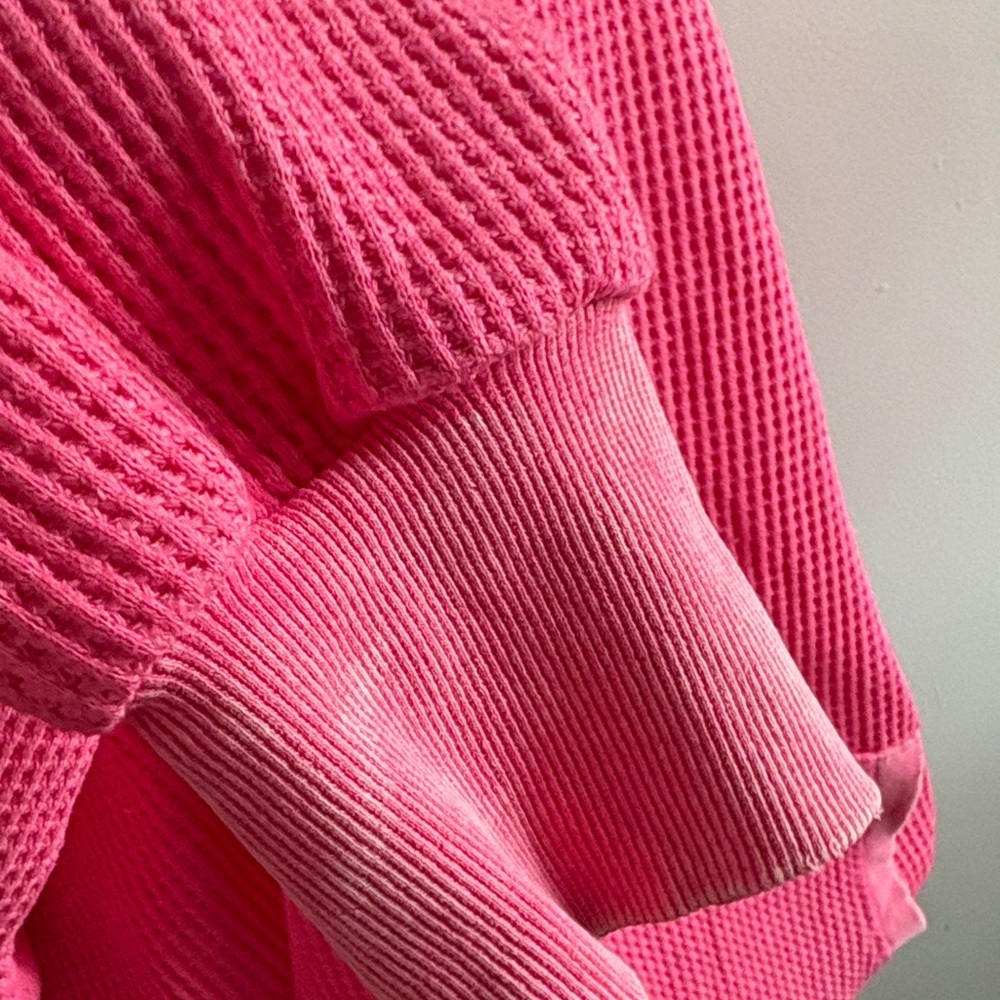 BiBi Hot Pink Acid Wash Waffle Knit Hoodie - Picture 4 of 7